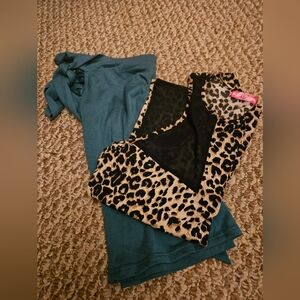 Leopard Print and Teal Top Set